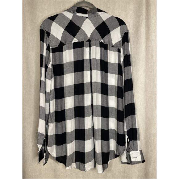 ☆ Rock & Republic Women's Long Sleeve Plaid Button Up Flannel Size Large - B&W - Picture 5 of 6